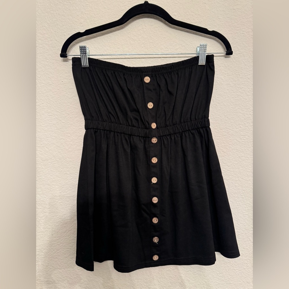 Black Button-Down Strapless Top
